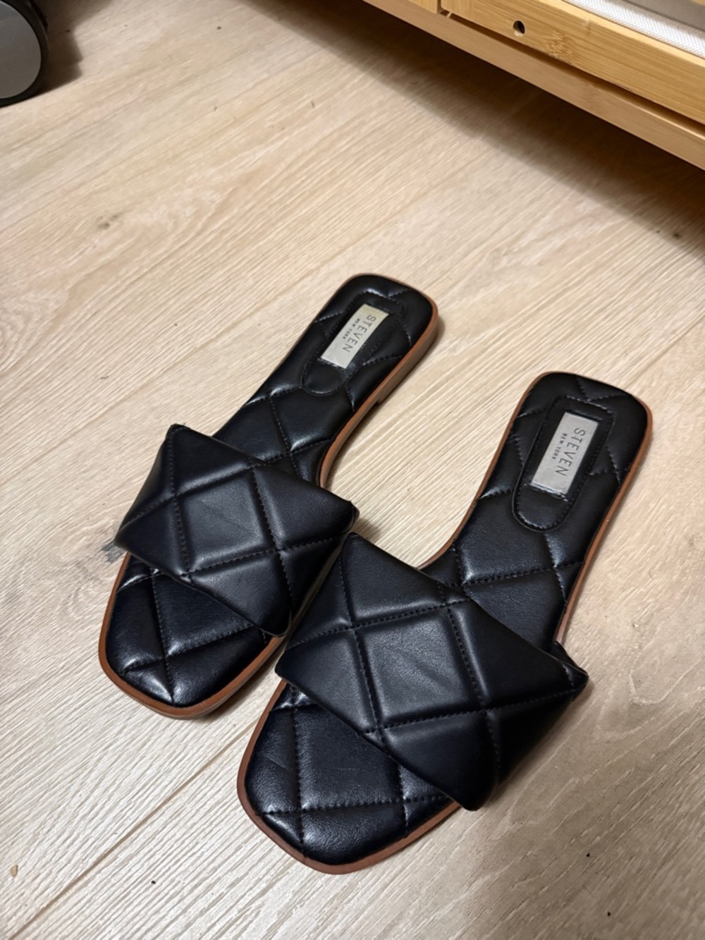 Steven NY Black Quilted Slide Mules